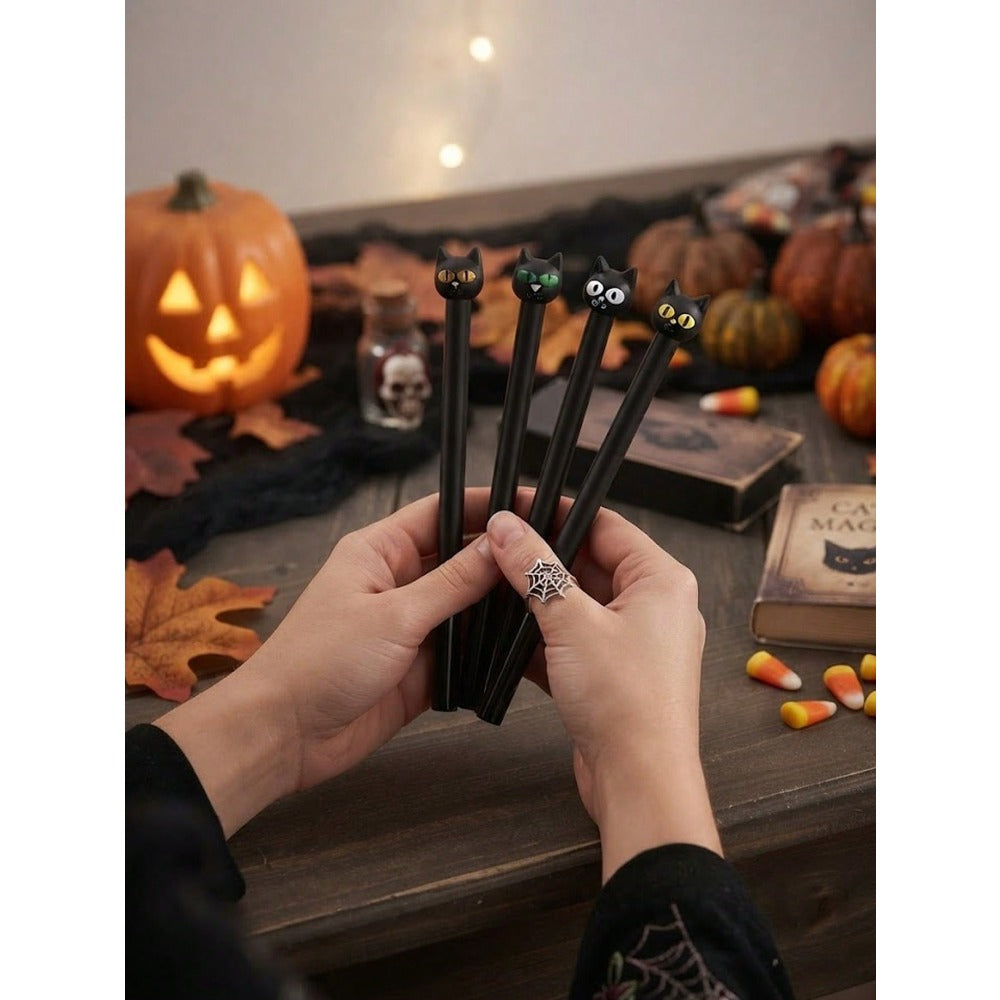 12/6/1pc-Black Cat Ballpoint Pen, Black Ink, Back To School Season Small Gift, Personalized Signature Pen, School Essential, Halloween Theme Cat Stationery, Cat-Shaped Pen, Cute Neutral Pen Design, Suitable As Birthday Gift, Back To School Gift, Halloween