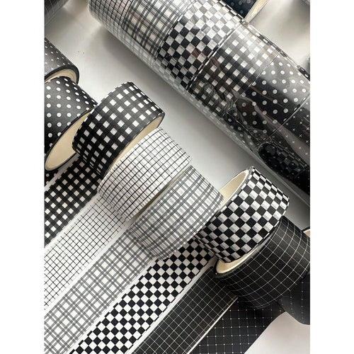 1/8 Roll Black & White Plaid Washi Tape Set, Basic Grid Masking Decorative Tape, Suitable For Art DIY, Scrapbooking, Office, School, Students, Back To School Gift