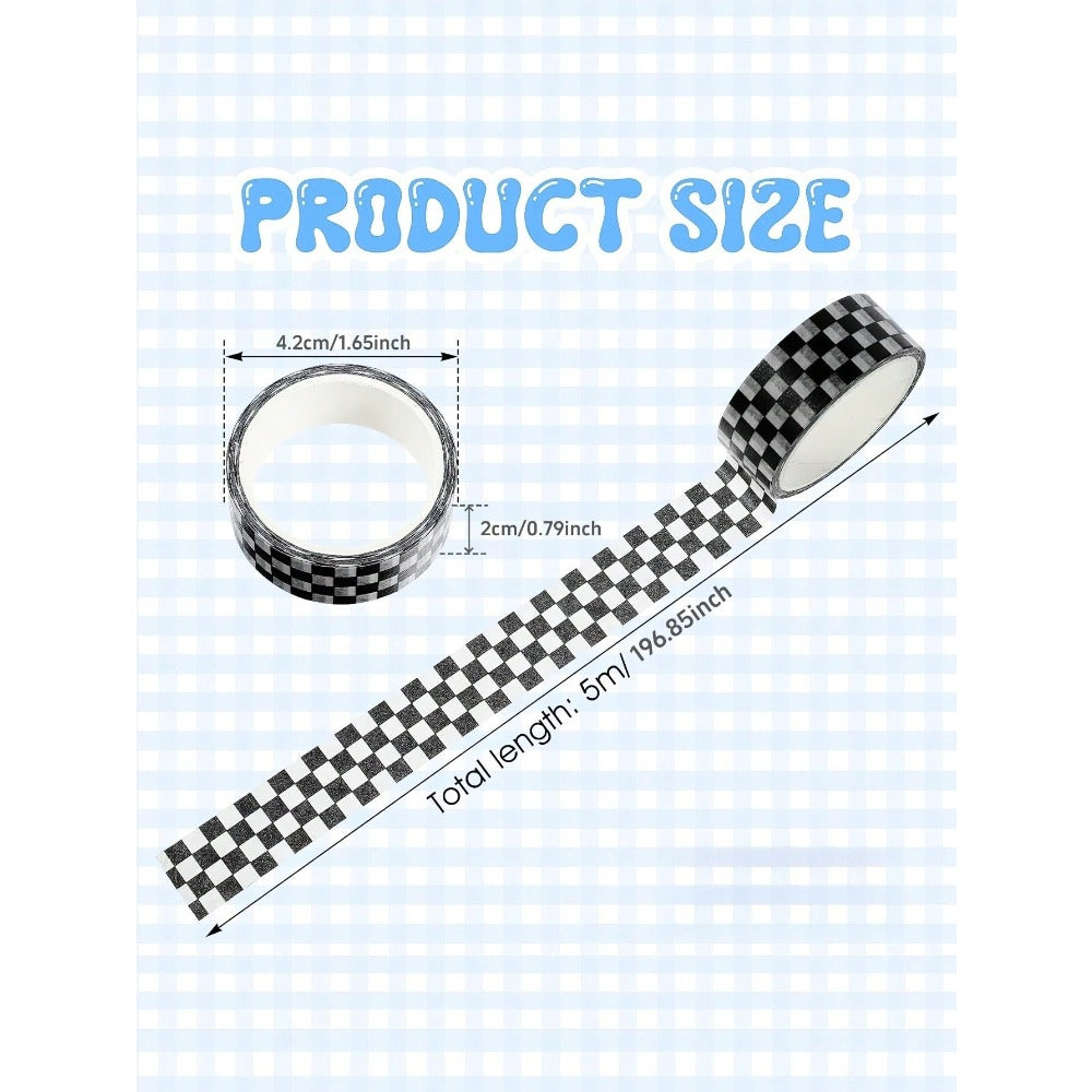 1/8 Roll Black & White Plaid Washi Tape Set, Basic Grid Masking Decorative Tape, Suitable For Art DIY, Scrapbooking, Office, School, Students, Back To School Gift