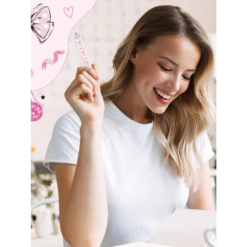 20pcs/Pink Bow Pens: Cute Compact Jertick Style Pens, Heart-Shaped Design, 0.5mm Black Ink. Perfect For Office Use And Journaling, A Thoughtful Gift For Women, Also Suitable For Halloween And Birthday Parties
