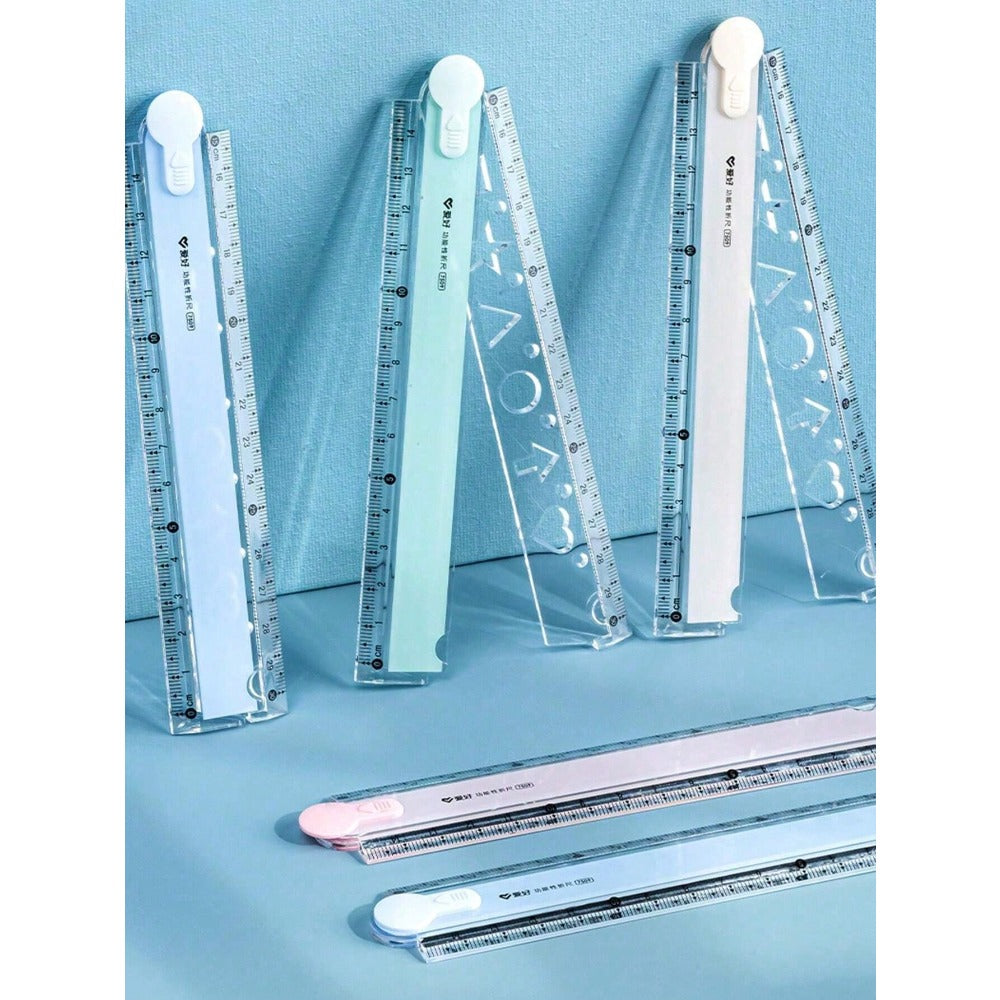 1pc Folding Ruler, Colorful Ruler For Students, Plastic Ruler, Multi-Color Available, For Geometric Drawing And Illustration, Office Stationery Measuring Ruler Back To School,Rulers