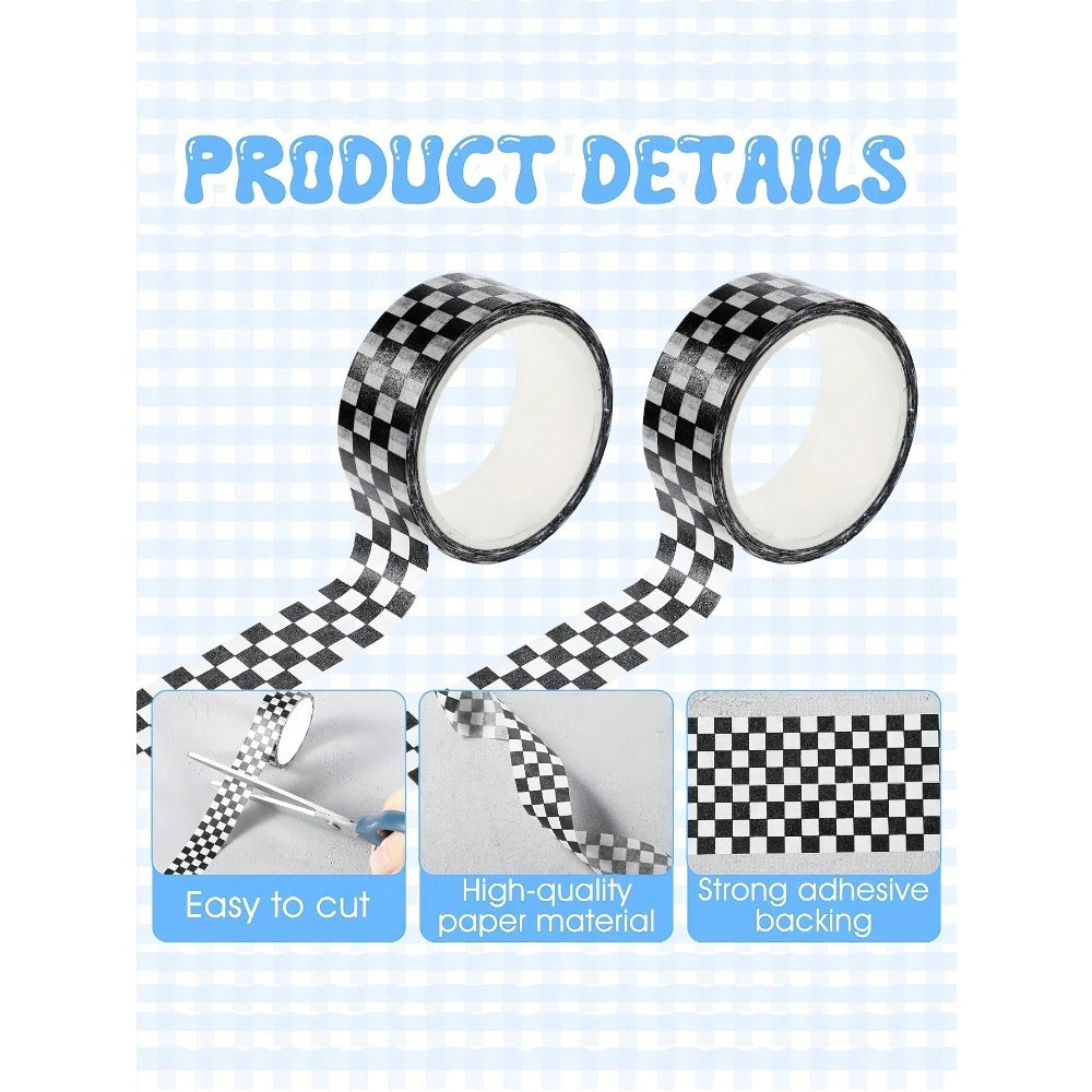 1/8 Roll Black & White Plaid Washi Tape Set, Basic Grid Masking Decorative Tape, Suitable For Art DIY, Scrapbooking, Office, School, Students, Back To School Gift