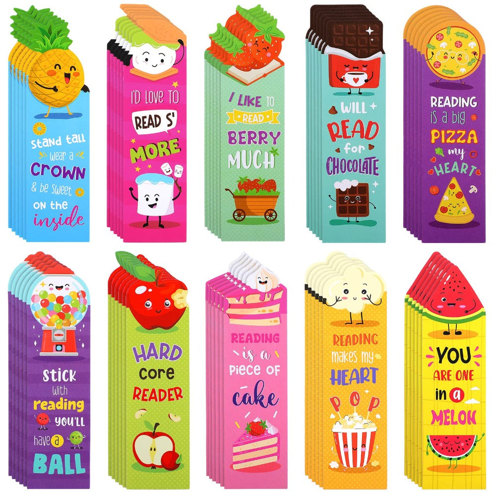 30 Pieces Scratch and Sniff Scented Bookmarks Kids Fruit Food Theme Sayings Bookmarks Sayings Assorted Cute Scented Gifts for Students Teens Food Lovers, 10 Styles
