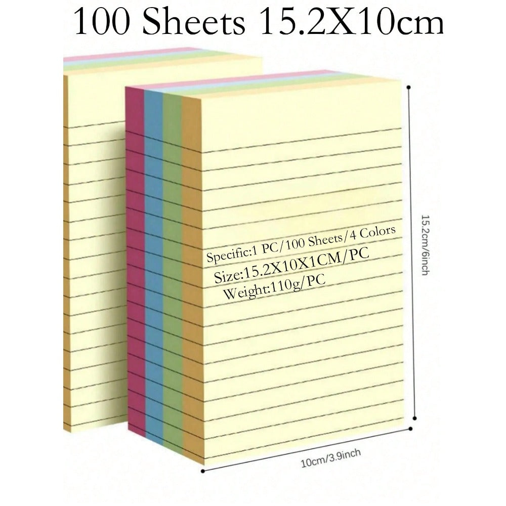 10/100 Sheets Lined Sticky Notes, 4 Colors Portable Student Note Marking Writing Stickers, Self-Adhesive Easy To Stick, Office Home School Use, 2 Sizes Available, Office Assistant, School Supplies, Back To School Season