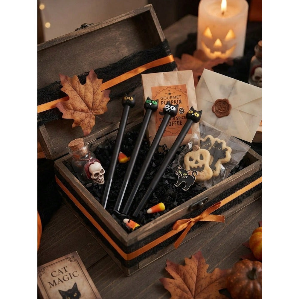 12/6/1pc-Black Cat Ballpoint Pen, Black Ink, Back To School Season Small Gift, Personalized Signature Pen, School Essential, Halloween Theme Cat Stationery, Cat-Shaped Pen, Cute Neutral Pen Design, Suitable As Birthday Gift, Back To School Gift, Halloween
