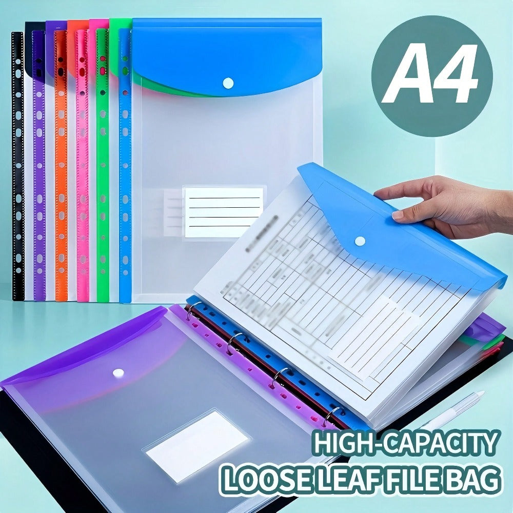 A4 Large Capacity Loose-Leaf File Folders, With 11-Hole Binder Rings, Made Of Modern PP Material, Expandable Button And Label Pockets, Suitable For School, Home, Office, Attendance, Travel - Portable Design, Back To School, School Supplies