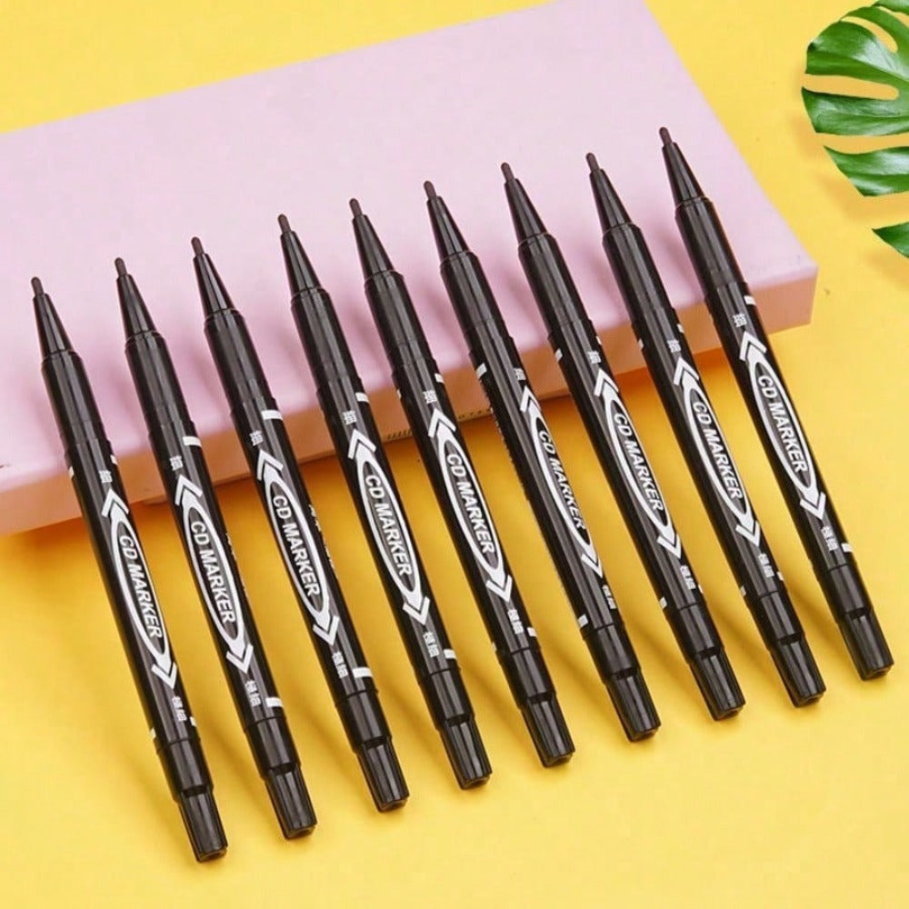 4pcs Double-Ended Permanent Marker Pens - Alcohol And Oil-Based, Black, Fine And Chisel Tip, Bleed-Proof, Suitable For Painting, Sketching - Office, School And Stationery Supplies