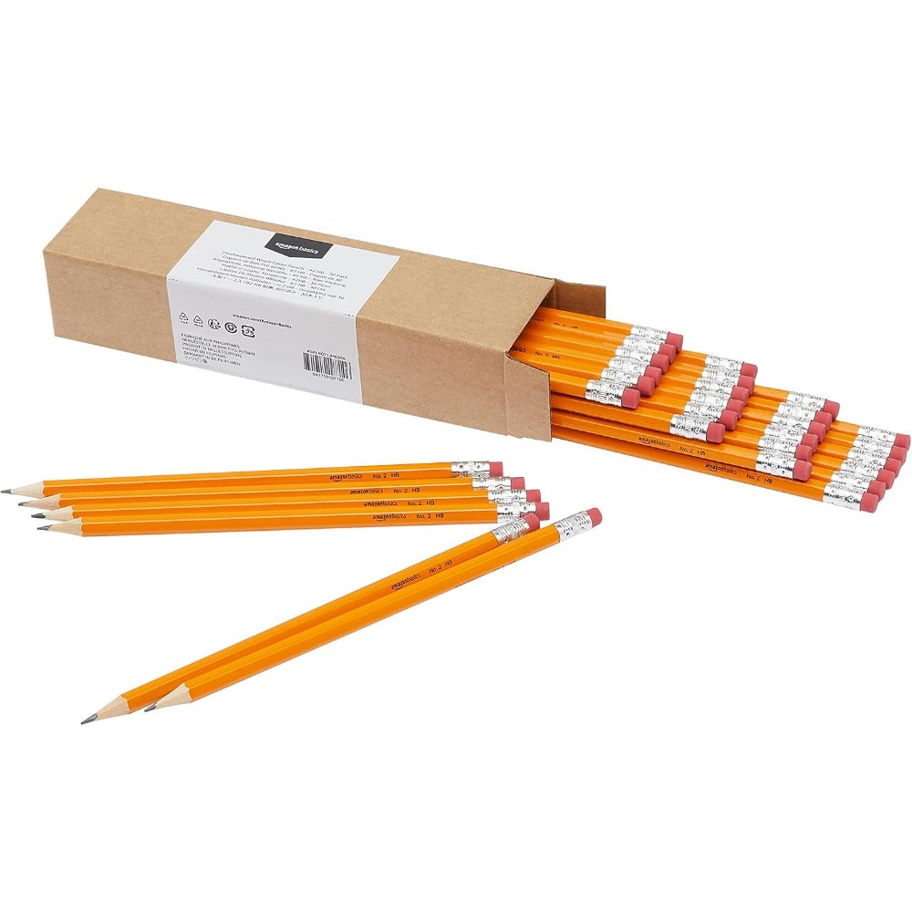 Basics Wood-Cased #2 HB School Pencils with Erasers for Writing and Drawing, Pre-sharpened, Soft Strong Lead, Orange, 30 Count