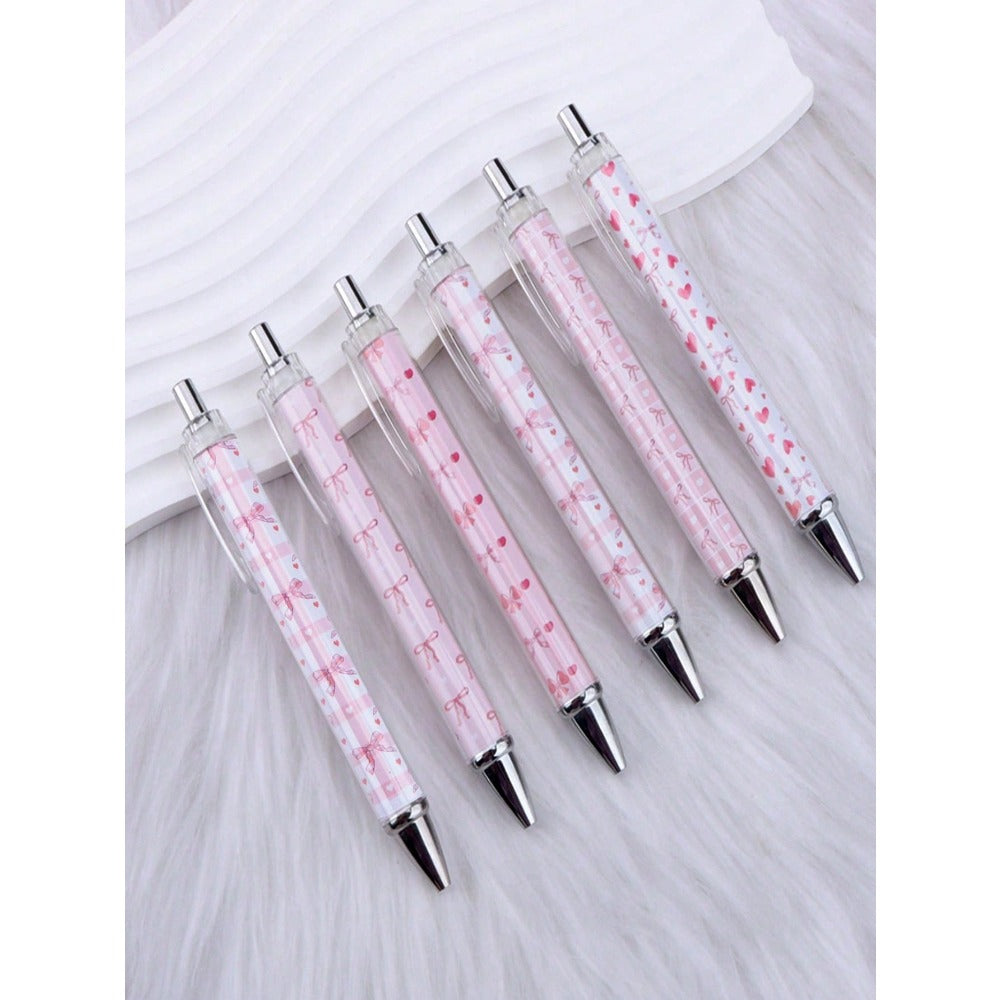 20pcs/Pink Bow Pens: Cute Compact Jertick Style Pens, Heart-Shaped Design, 0.5mm Black Ink. Perfect For Office Use And Journaling, A Thoughtful Gift For Women, Also Suitable For Halloween And Birthday Parties