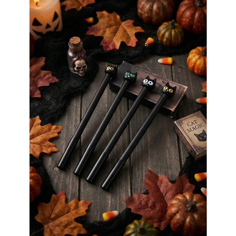12/6/1pc-Black Cat Ballpoint Pen, Black Ink, Back To School Season Small Gift, Personalized Signature Pen, School Essential, Halloween Theme Cat Stationery, Cat-Shaped Pen, Cute Neutral Pen Design, Suitable As Birthday Gift, Back To School Gift, Halloween