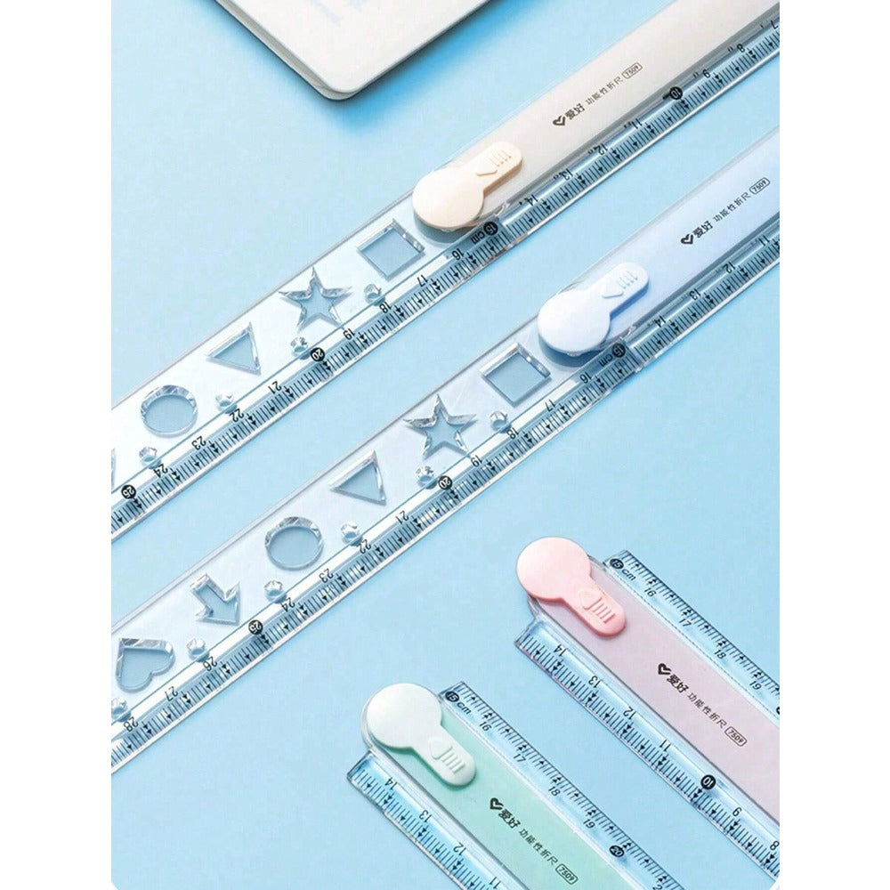 1pc Folding Ruler, Colorful Ruler For Students, Plastic Ruler, Multi-Color Available, For Geometric Drawing And Illustration, Office Stationery Measuring Ruler Back To School,Rulers