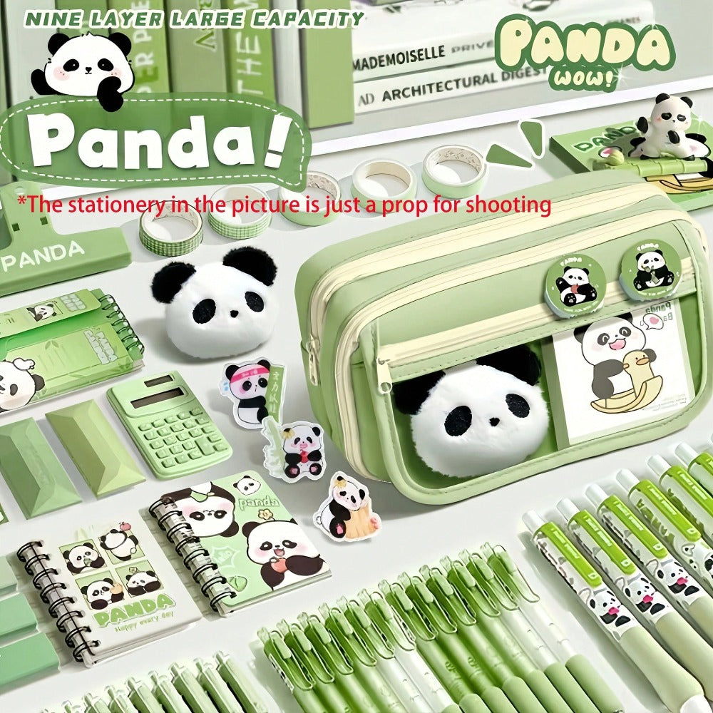 21pcs Panda Pencil Case Set - PandaCosas - School Supplies - Includes Panda Doll Stickers And Pencil Case, Pens And Pencil Leads - Large Capacity Learning Supplies, Multi-Compartment Storage Box Pencil Bag - Back To School, School Season, Graduation Seaso