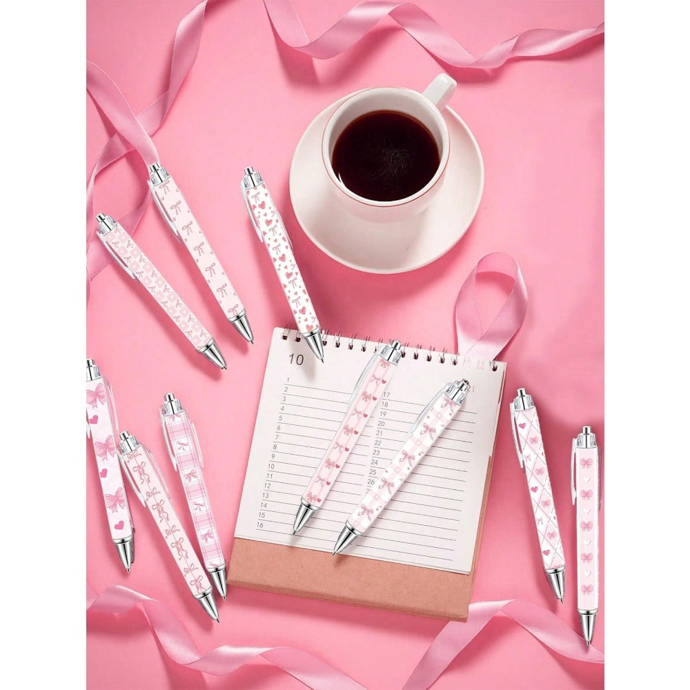 20pcs/Pink Bow Pens: Cute Compact Jertick Style Pens, Heart-Shaped Design, 0.5mm Black Ink. Perfect For Office Use And Journaling, A Thoughtful Gift For Women, Also Suitable For Halloween And Birthday Parties