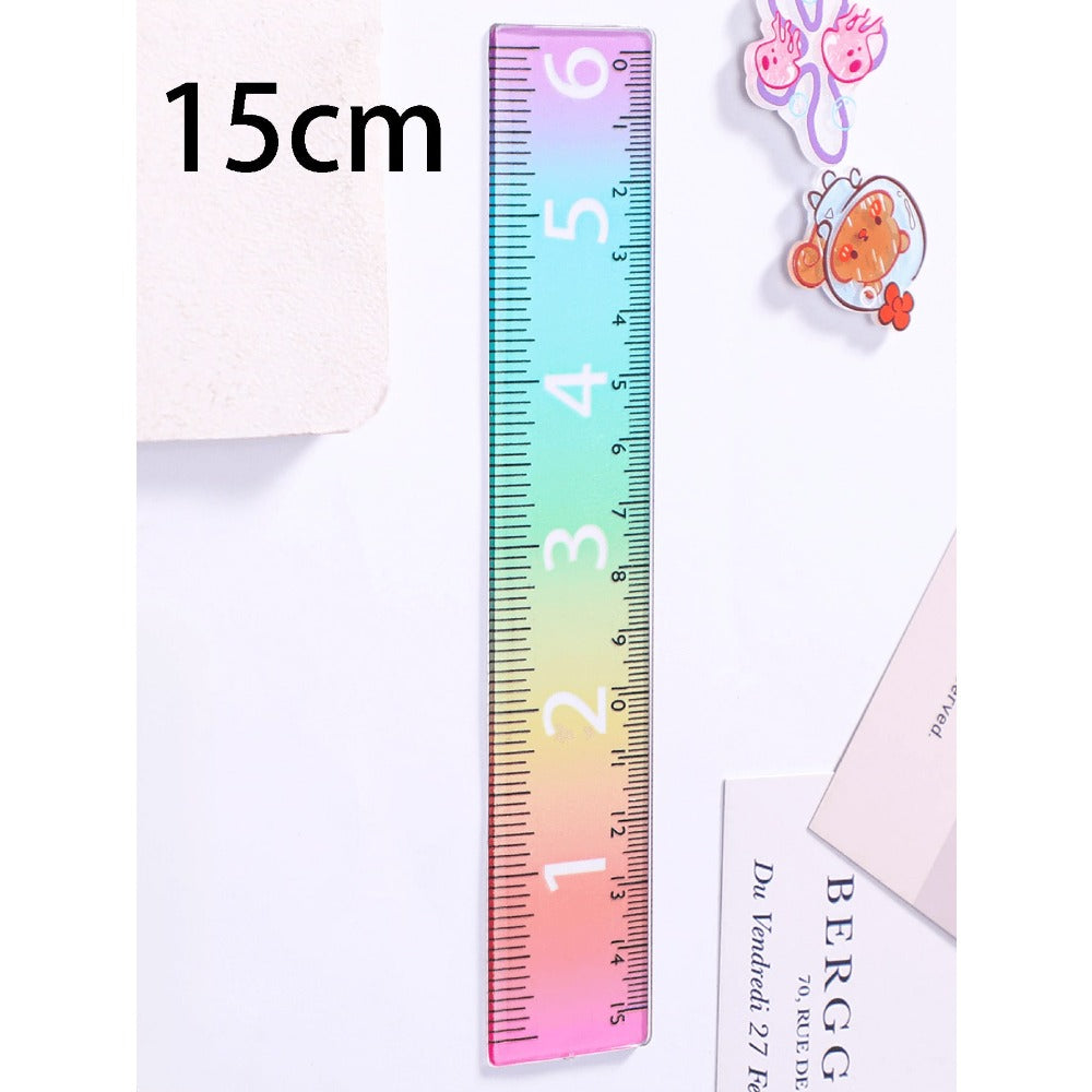 Gradient Rainbow Ruler, Rainbow Color Acrylic Plastic Straight Ruler, Precise Measuring Tool, Suitable For Students, Teachers, Office Workers, Large Number Display Clear, Perfect For Precise Drawing And Measuring In Schools And Offices, Back To School Ess