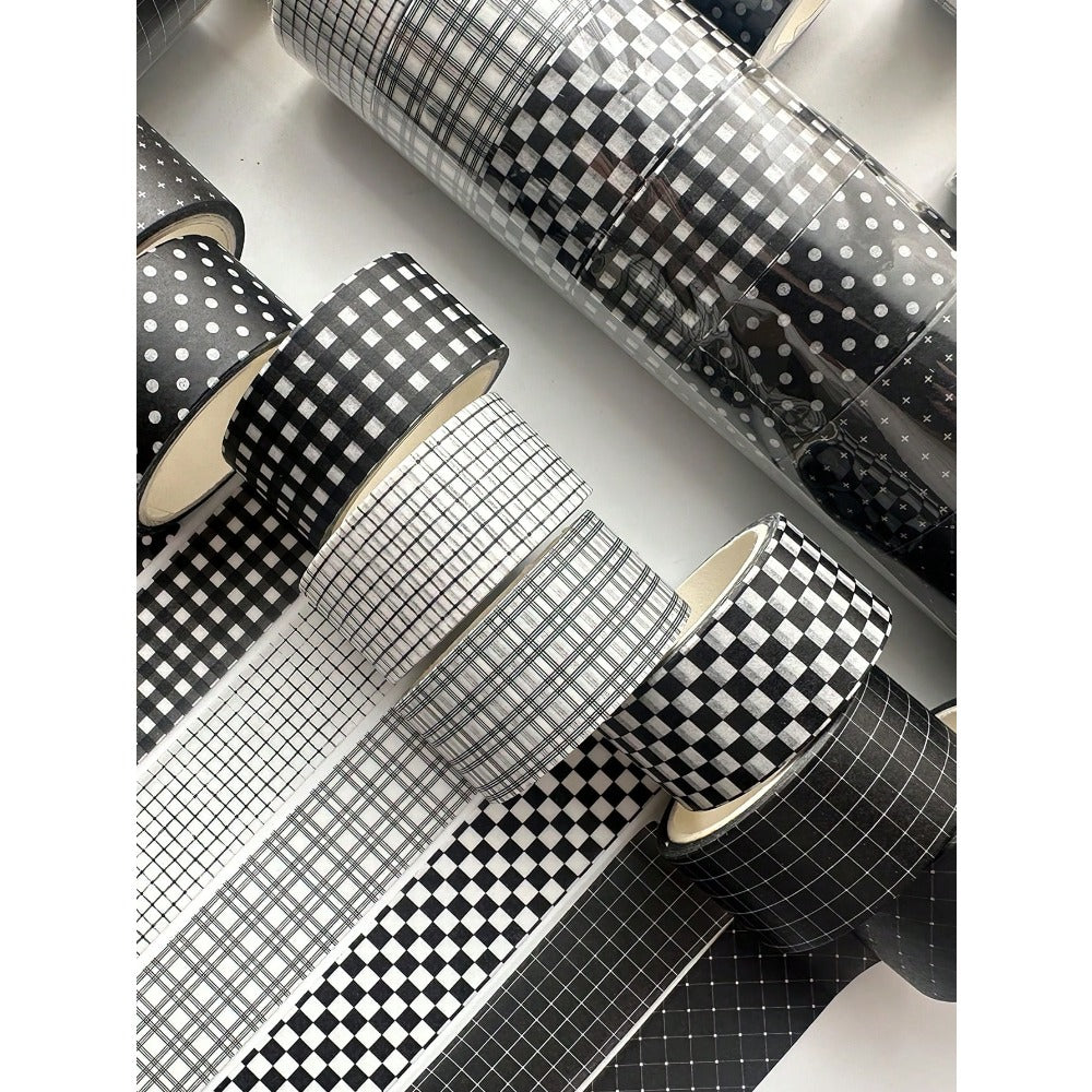 1/8 Roll Black & White Plaid Washi Tape Set, Basic Grid Masking Decorative Tape, Suitable For Art DIY, Scrapbooking, Office, School, Students, Back To School Gift