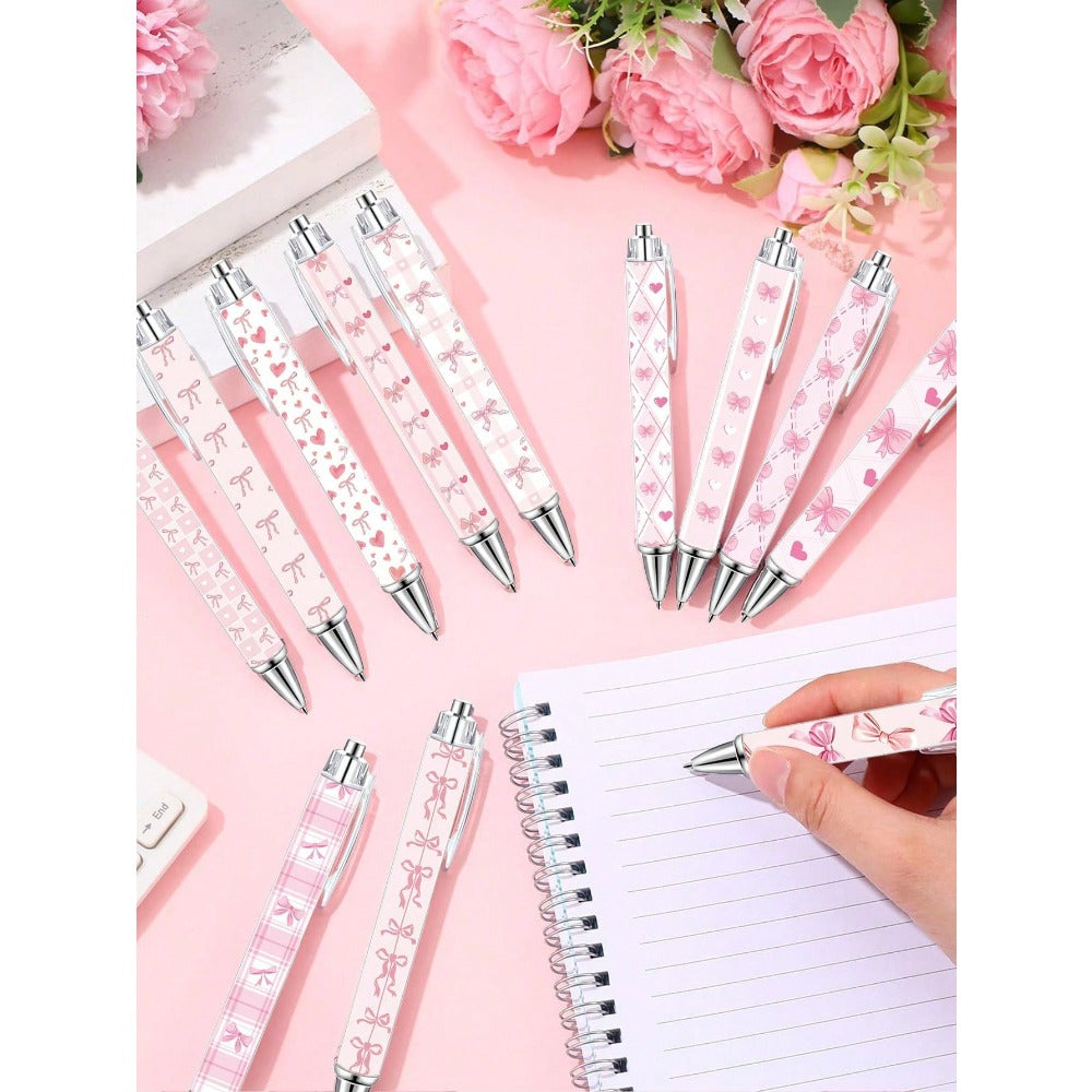 20pcs/Pink Bow Pens: Cute Compact Jertick Style Pens, Heart-Shaped Design, 0.5mm Black Ink. Perfect For Office Use And Journaling, A Thoughtful Gift For Women, Also Suitable For Halloween And Birthday Parties