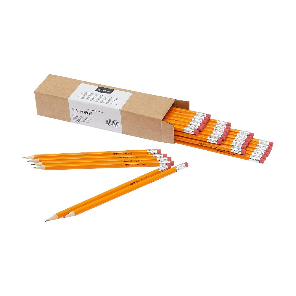 Basics Wood-Cased #2 HB School Pencils with Erasers for Writing and Drawing, Pre-sharpened, Soft Strong Lead, Orange, 30 Count