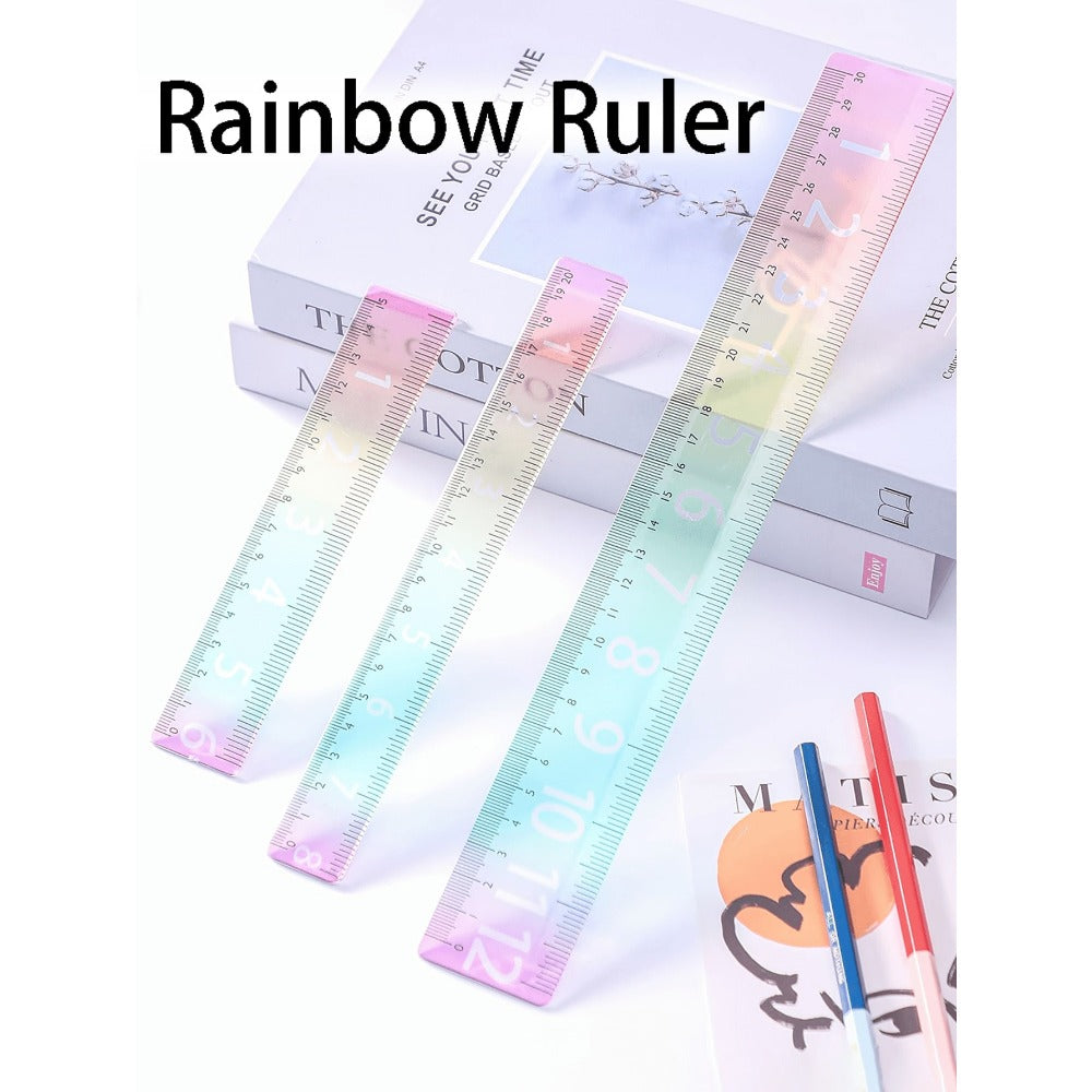 Gradient Rainbow Ruler, Rainbow Color Acrylic Plastic Straight Ruler, Precise Measuring Tool, Suitable For Students, Teachers, Office Workers, Large Number Display Clear, Perfect For Precise Drawing And Measuring In Schools And Offices, Back To School Ess