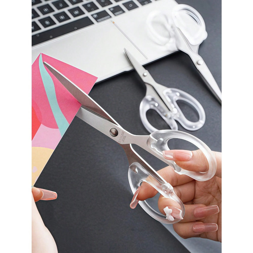 1pc Stainless Steel Clear Scissors, Simple Multi-Purpose Art Scissors For Office, School, Home Back To School