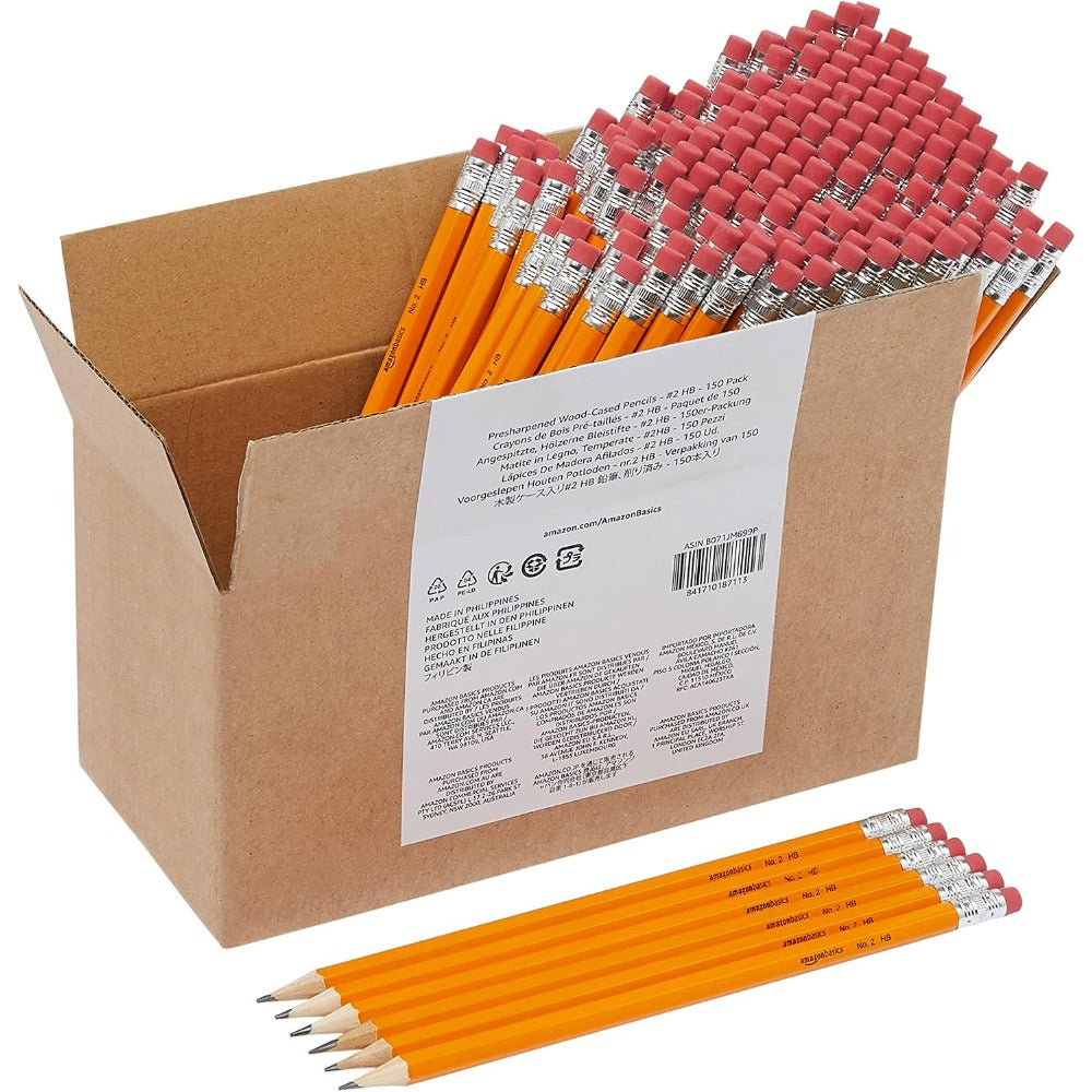 Basics Wood-Cased #2 HB School Pencils with Erasers for Writing and Drawing, Pre-sharpened, Soft Strong Lead, Orange, 30 Count
