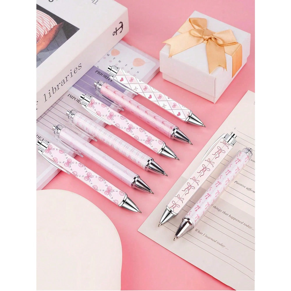 20pcs/Pink Bow Pens: Cute Compact Jertick Style Pens, Heart-Shaped Design, 0.5mm Black Ink. Perfect For Office Use And Journaling, A Thoughtful Gift For Women, Also Suitable For Halloween And Birthday Parties