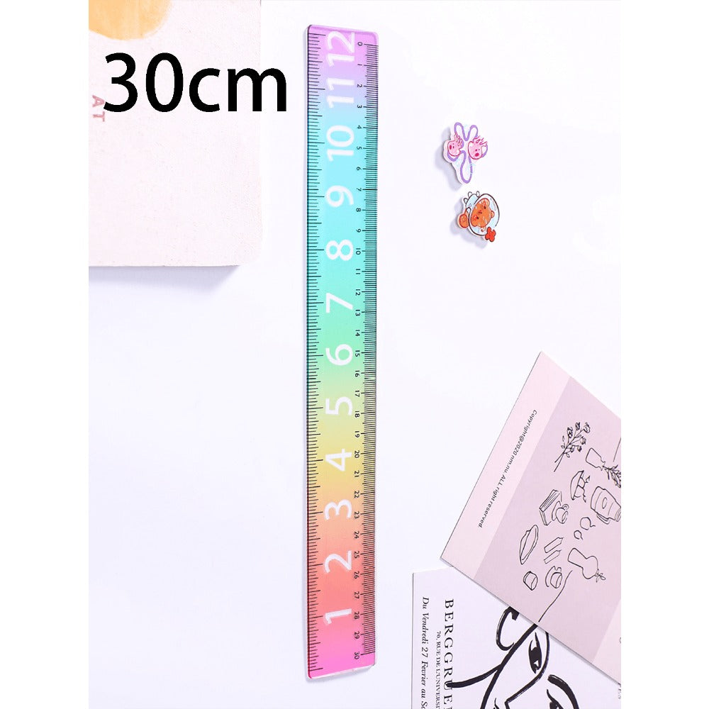 Gradient Rainbow Ruler, Rainbow Color Acrylic Plastic Straight Ruler, Precise Measuring Tool, Suitable For Students, Teachers, Office Workers, Large Number Display Clear, Perfect For Precise Drawing And Measuring In Schools And Offices, Back To School Ess