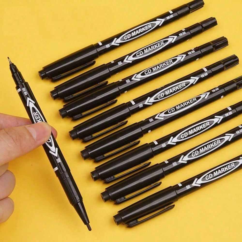 4pcs Double-Ended Permanent Marker Pens - Alcohol And Oil-Based, Black, Fine And Chisel Tip, Bleed-Proof, Suitable For Painting, Sketching - Office, School And Stationery Supplies