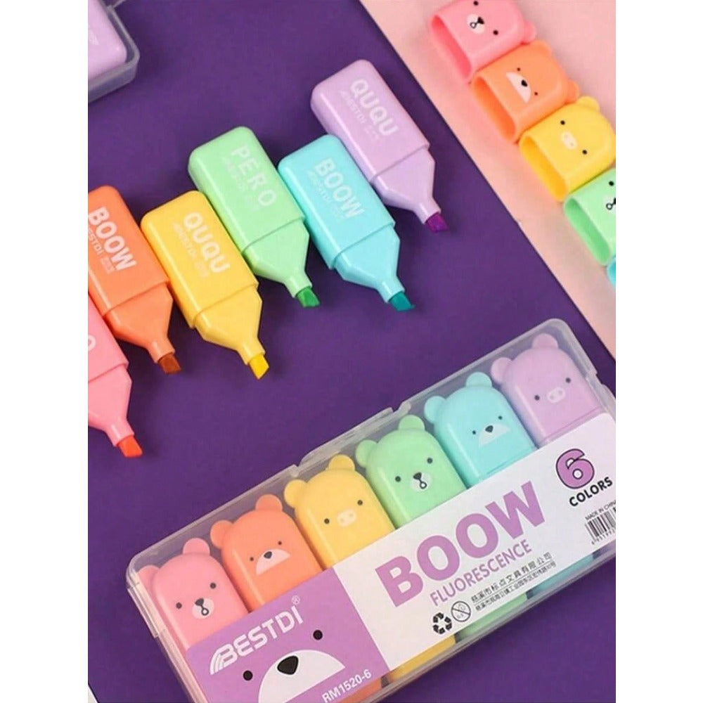 4/5 Colors/Set Cute Mini Bear Fluorescent Highlighter Pens, Pastel Chisel Tip Markers, School & Kindergarten Writing Supplies