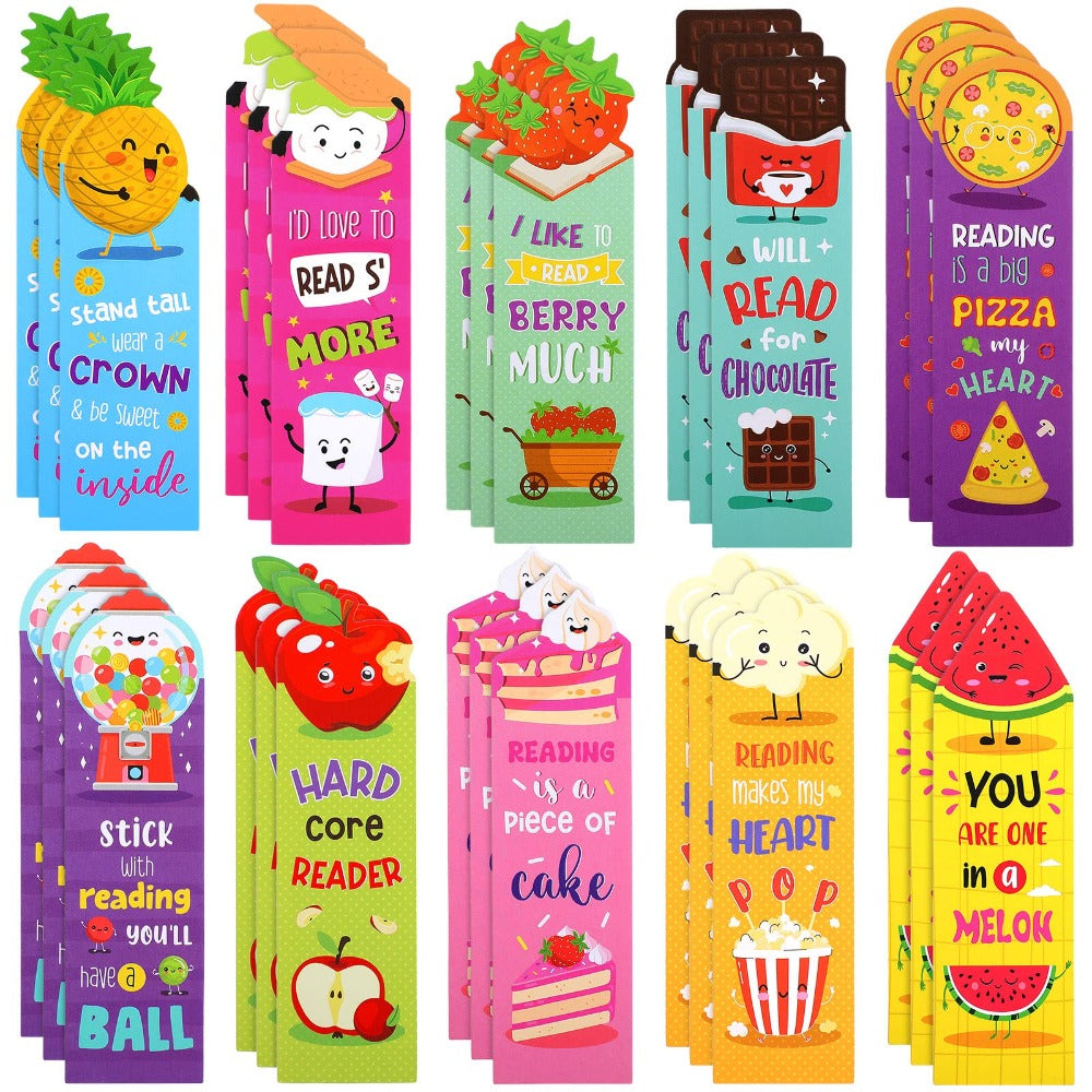 30 Pieces Scratch and Sniff Scented Bookmarks Kids Fruit Food Theme Sayings Bookmarks Sayings Assorted Cute Scented Gifts for Students Teens Food Lovers, 10 Styles