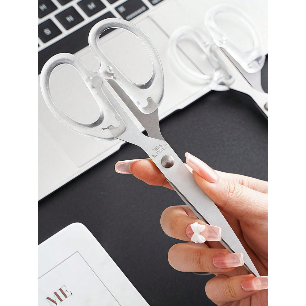 1pc Stainless Steel Clear Scissors, Simple Multi-Purpose Art Scissors For Office, School, Home Back To School