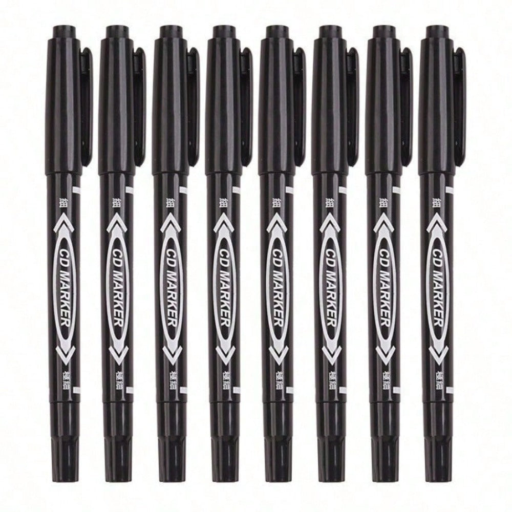 4pcs Double-Ended Permanent Marker Pens - Alcohol And Oil-Based, Black, Fine And Chisel Tip, Bleed-Proof, Suitable For Painting, Sketching - Office, School And Stationery Supplies