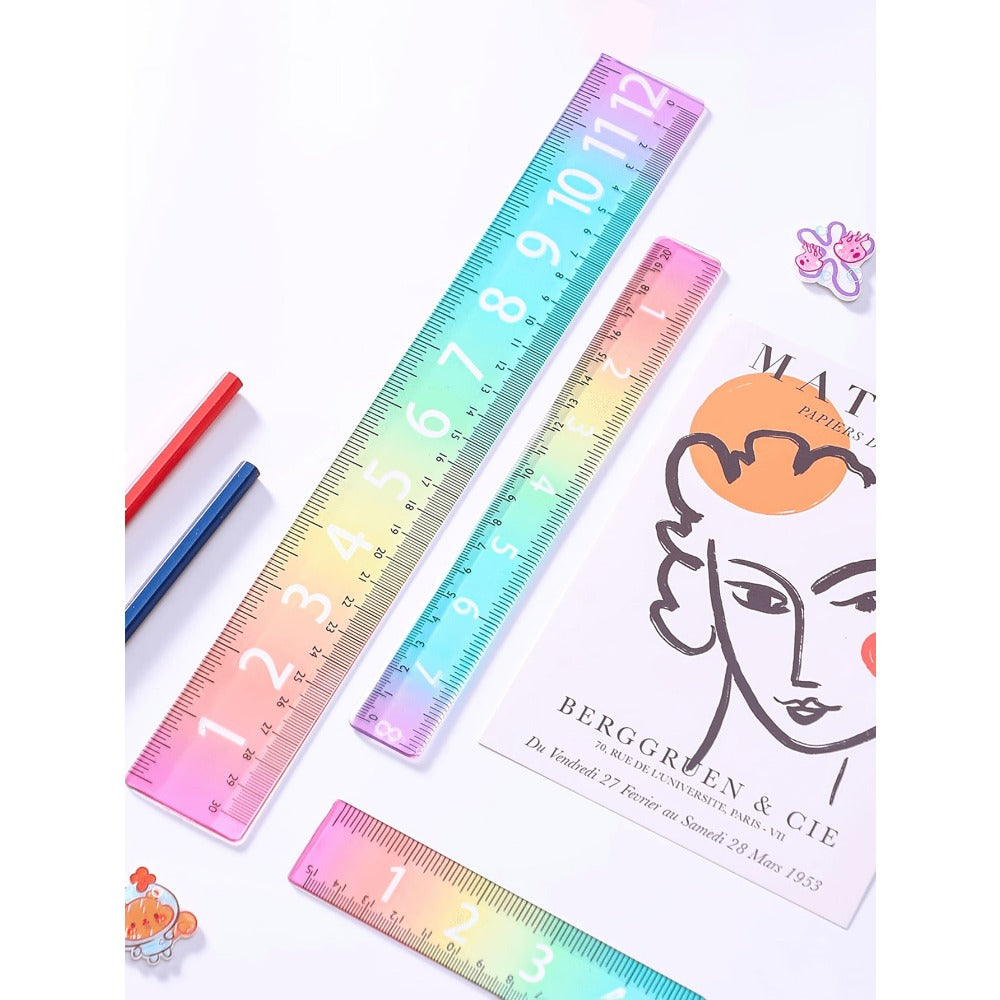 Gradient Rainbow Ruler, Rainbow Color Acrylic Plastic Straight Ruler, Precise Measuring Tool, Suitable For Students, Teachers, Office Workers, Large Number Display Clear, Perfect For Precise Drawing And Measuring In Schools And Offices, Back To School Ess