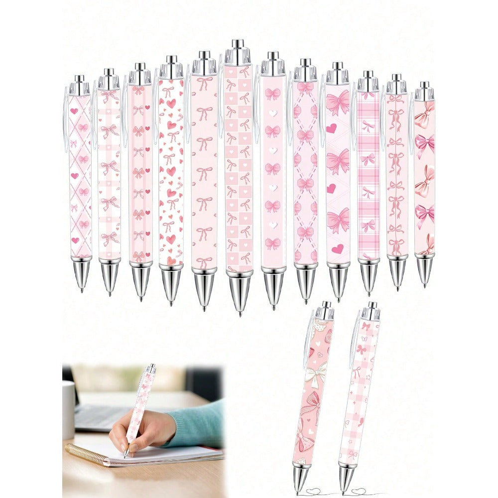 20pcs/Pink Bow Pens: Cute Compact Jertick Style Pens, Heart-Shaped Design, 0.5mm Black Ink. Perfect For Office Use And Journaling, A Thoughtful Gift For Women, Also Suitable For Halloween And Birthday Parties