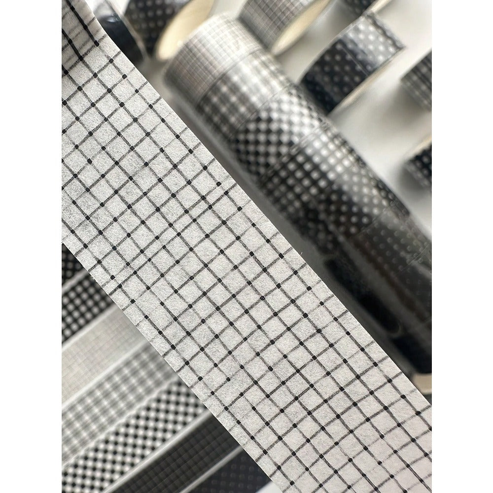 1/8 Roll Black & White Plaid Washi Tape Set, Basic Grid Masking Decorative Tape, Suitable For Art DIY, Scrapbooking, Office, School, Students, Back To School Gift
