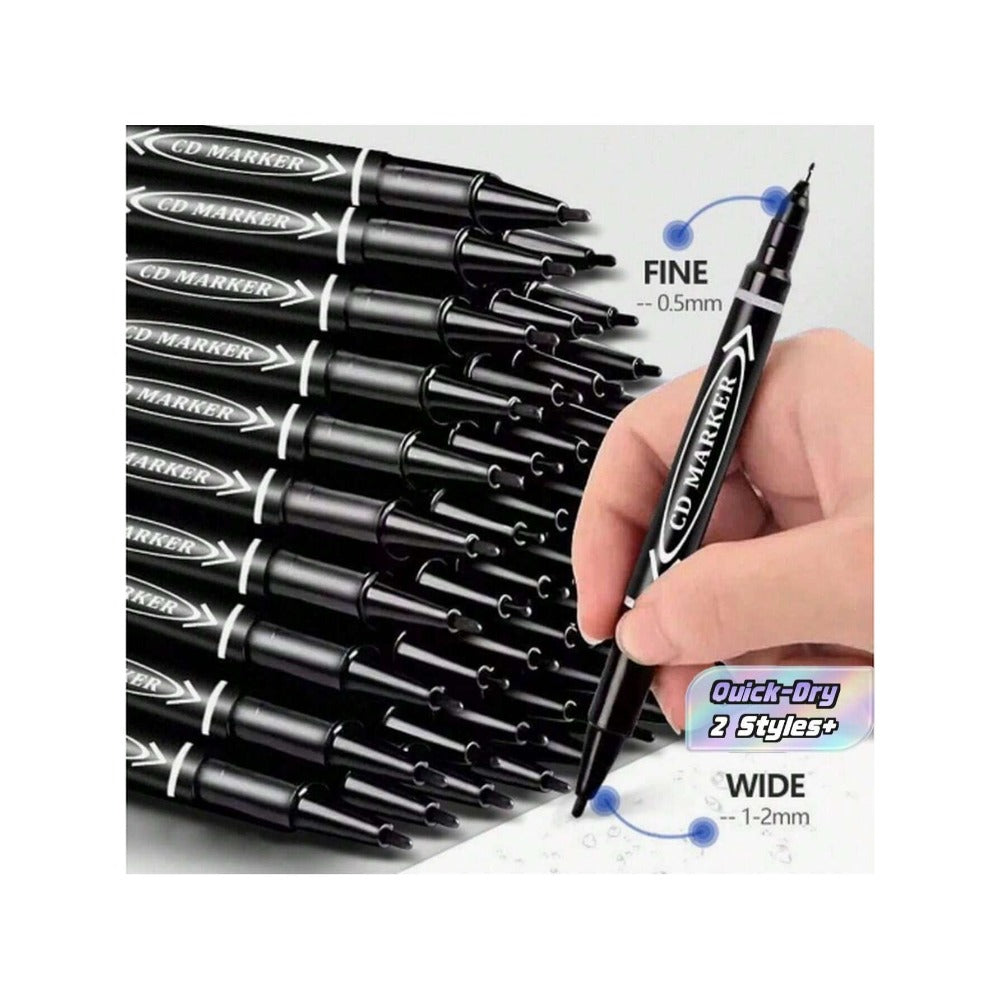 4pcs Double-Ended Permanent Marker Pens - Alcohol And Oil-Based, Black, Fine And Chisel Tip, Bleed-Proof, Suitable For Painting, Sketching - Office, School And Stationery Supplies